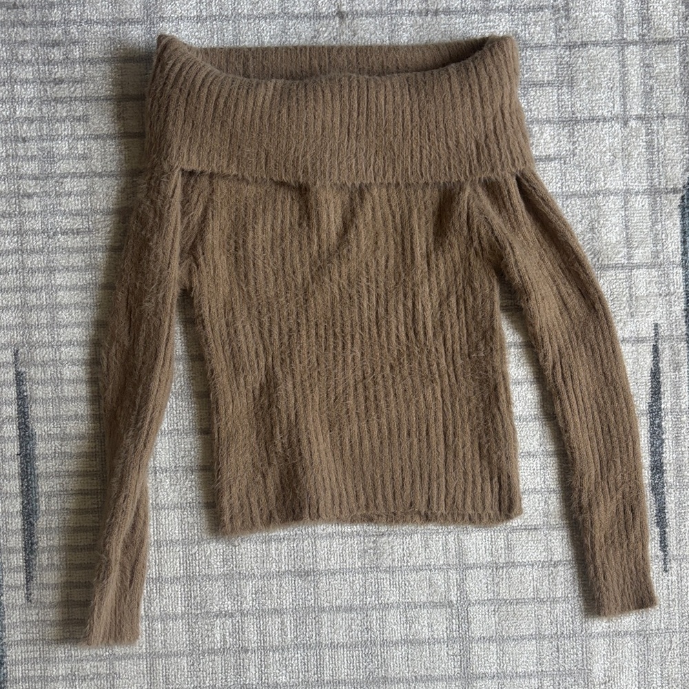 SHEIN Off-Shoulder Tan Sweater